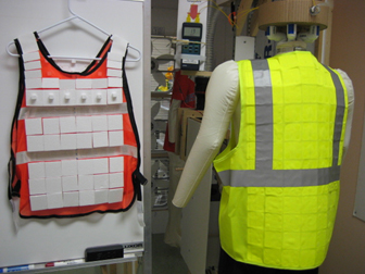 the inflatable thermal manikin wearing a prototype Infrared Heat Radiation Attenuation Vest for use in agriculture