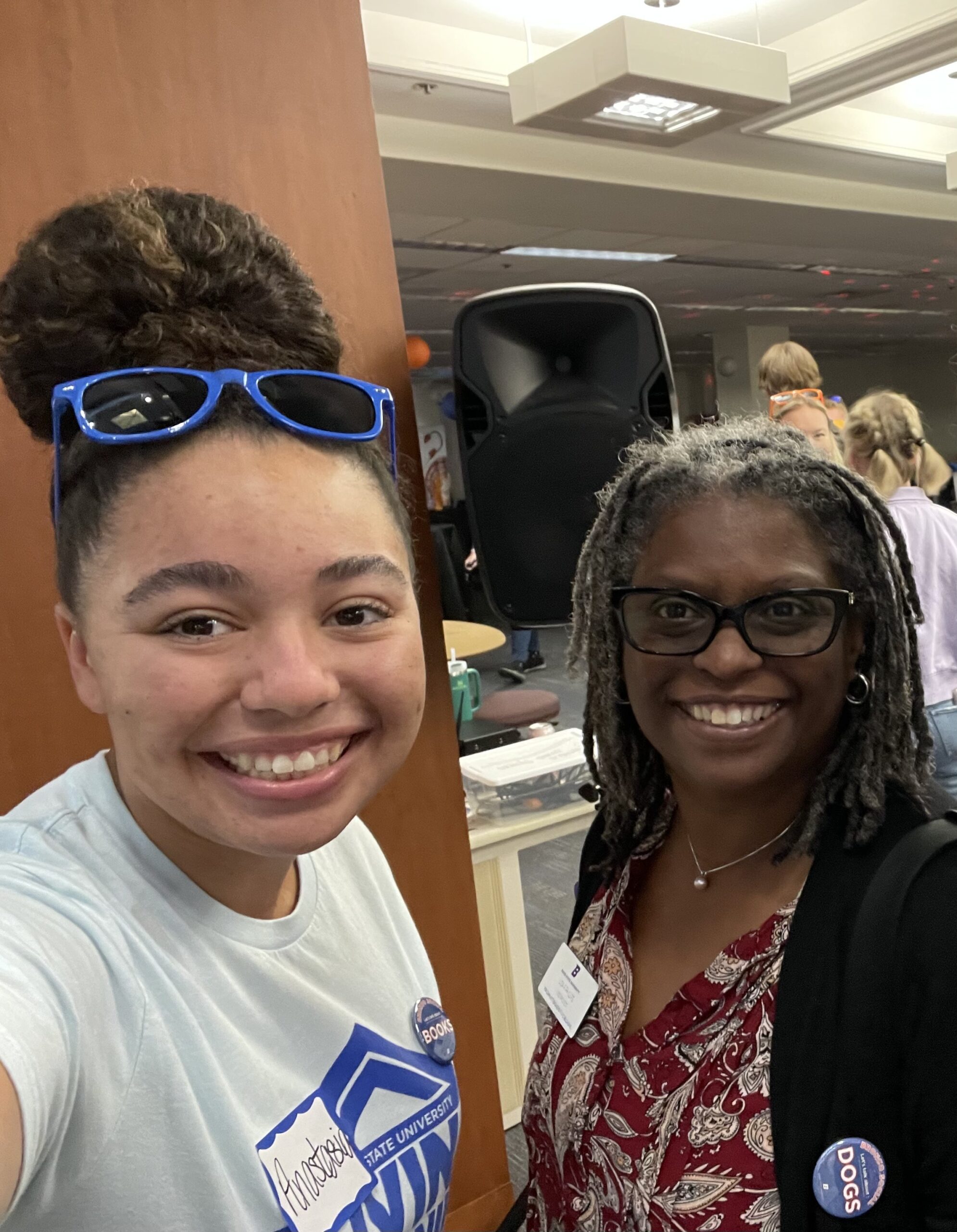 BroncoFit Living Learning Community student Anastasia Williams Burbage takes a selfie with Lisa Phillips Boise State Vice President of Communications and Belonging