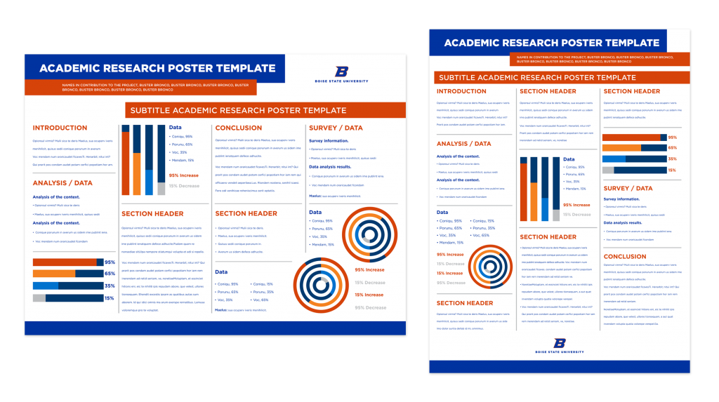 Examples of university research poster designs.
