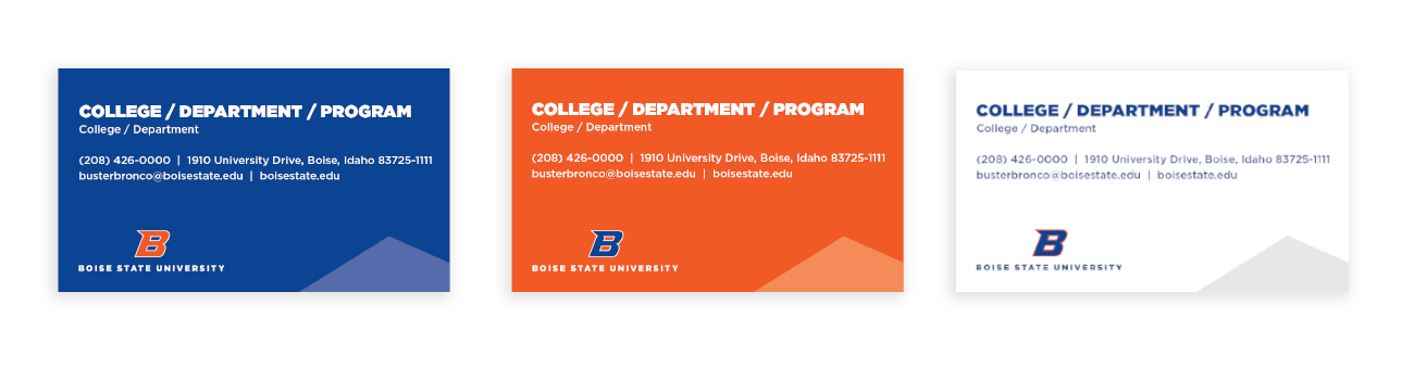 Examples of blue, orange and white department cards