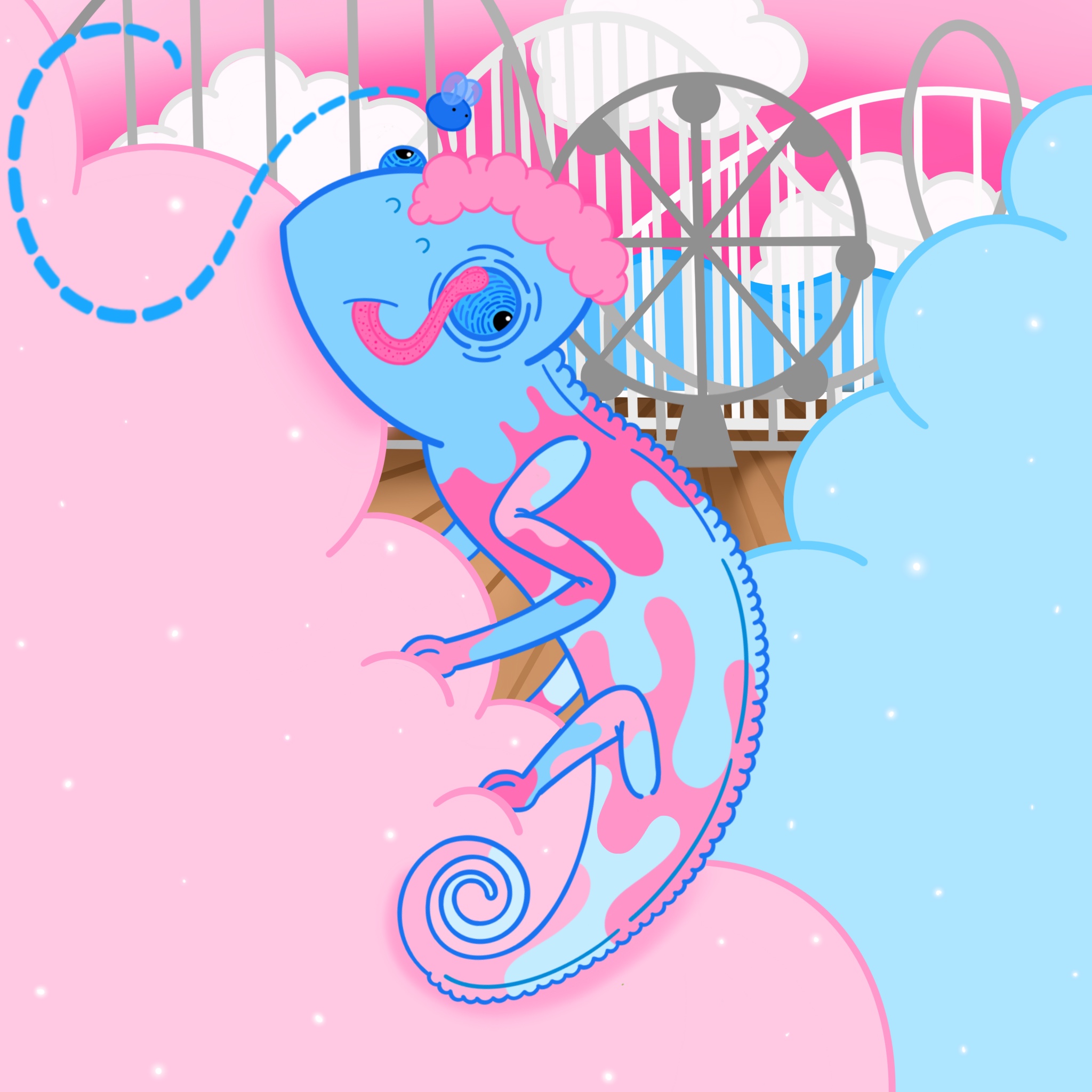 Cotton Candy Chameleon digital illustration.