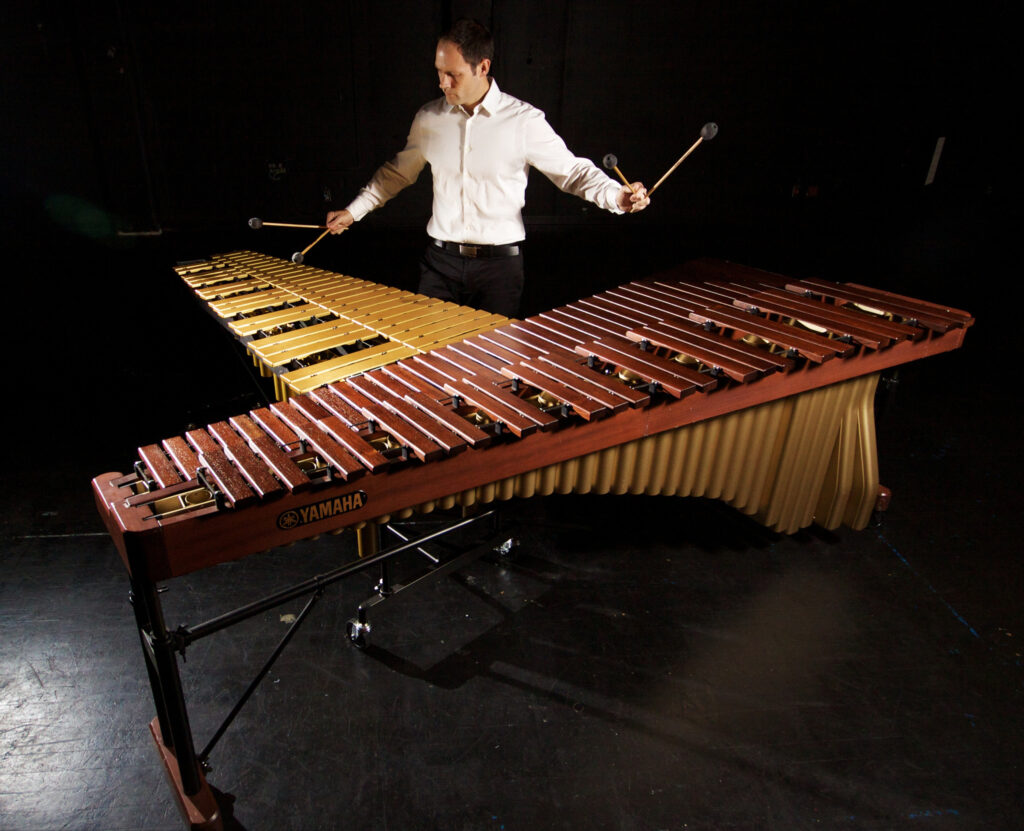 Composer Nathan Daughtrey plays marimba and vibraphone