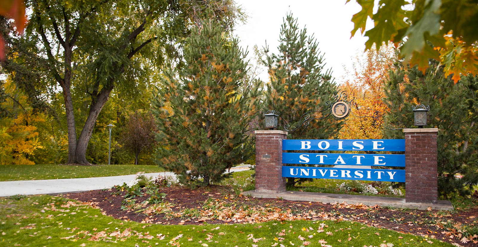 Boise State Sign on University Drive in Fall