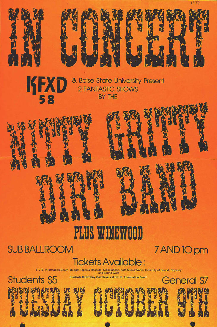 1977 Nitty Gritty Dirt Band concert poster