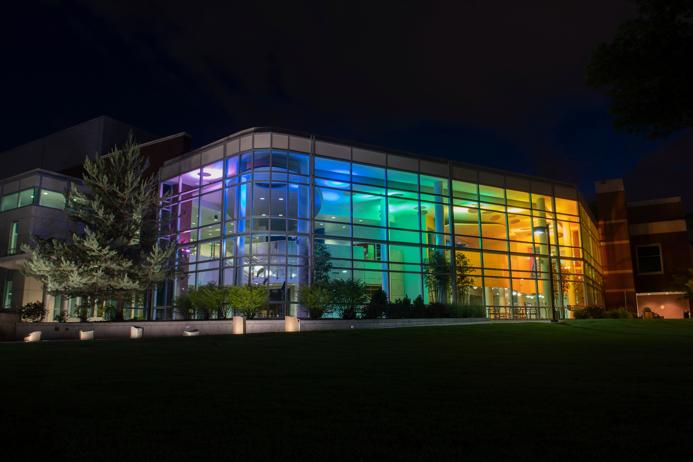 2019: Student Union Building lights up for Pride Week.
