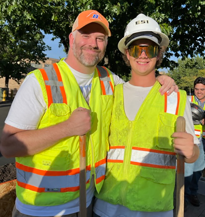Bryan Smith (left) will graduate from Construction Management this spring while son Caden Smith (right) follows in his father’s footsteps in the same program.