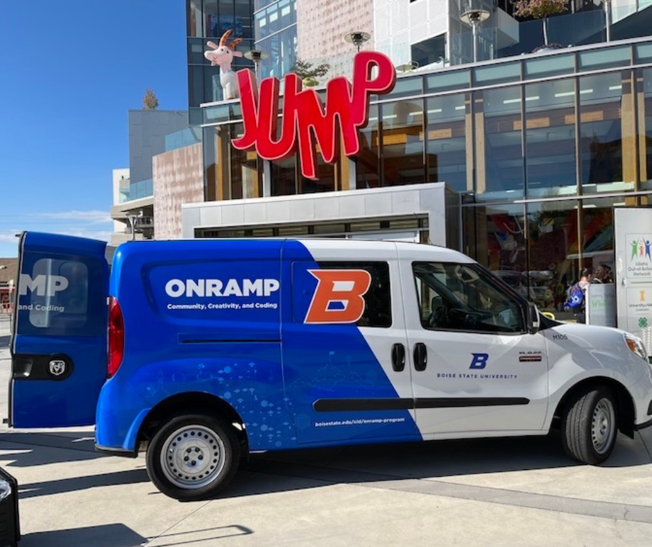 Onramp mobile van parked in front of the JUMP building in downtown Boise.