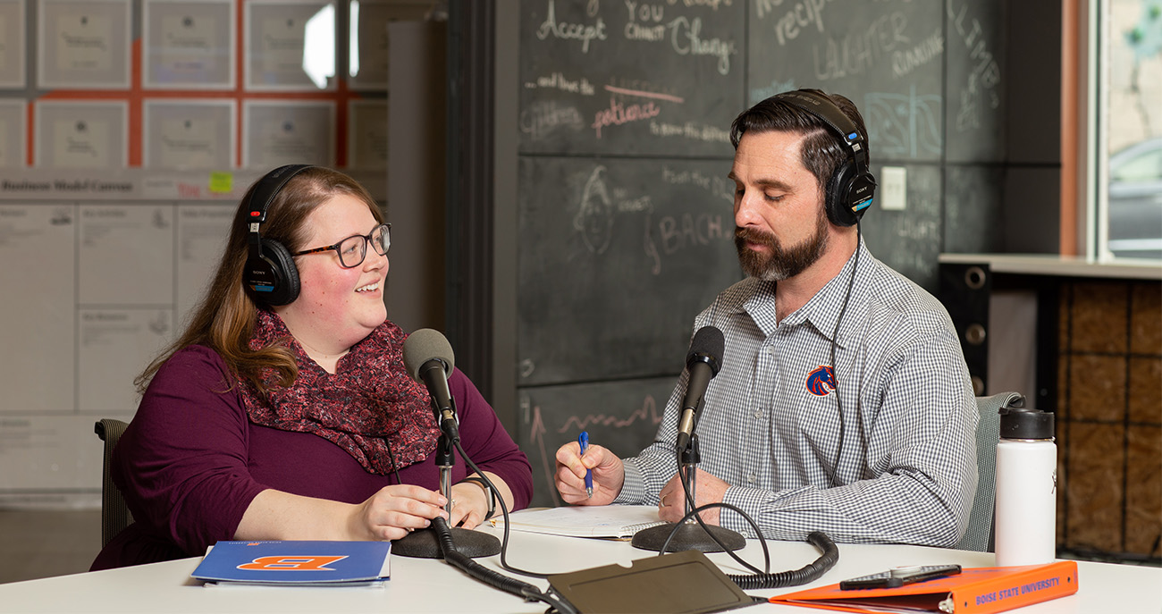 Man and Woman Podcasting