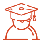 Person wearing graduation cap orange icon