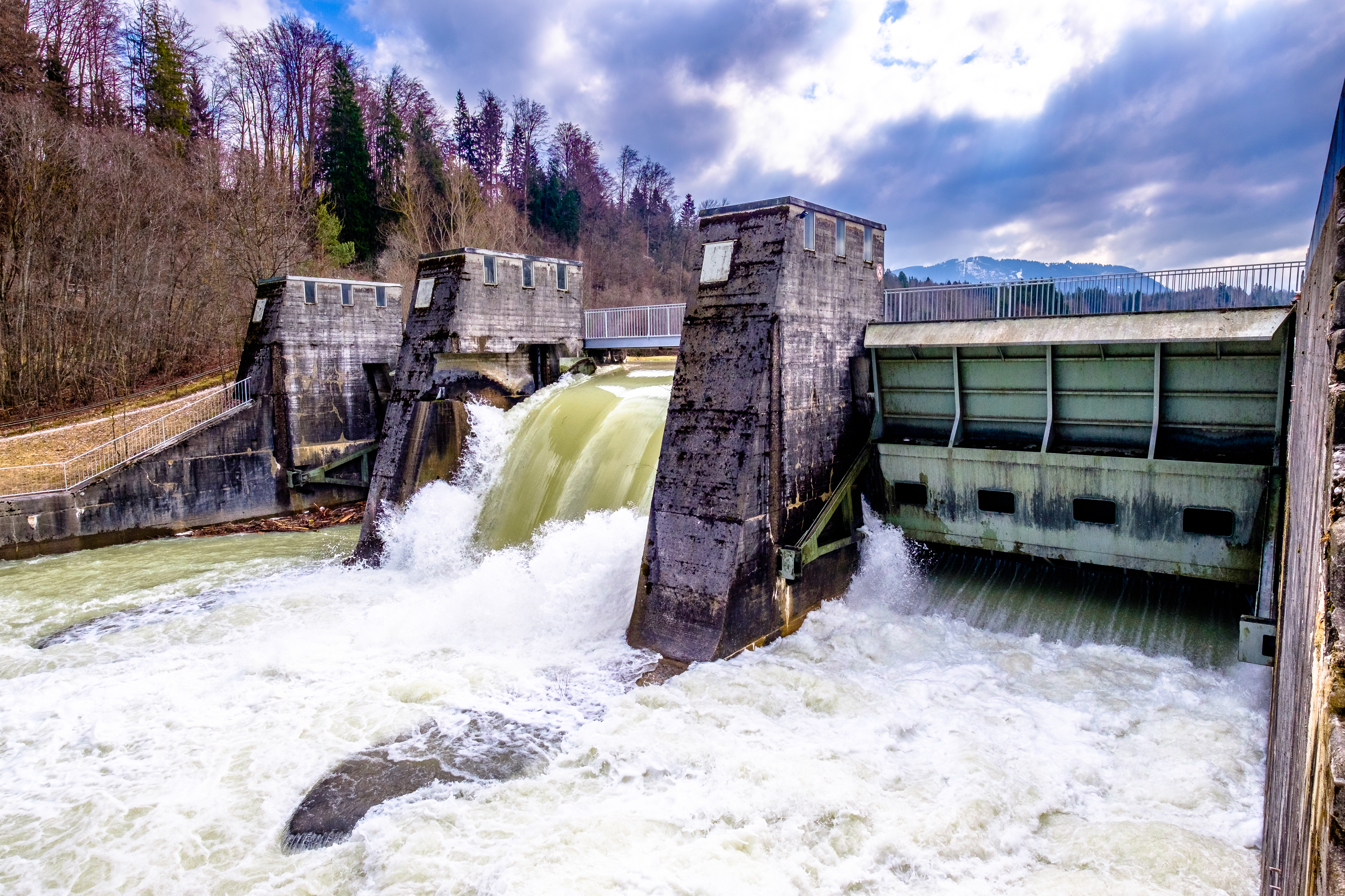 Dam in a river producing electricity