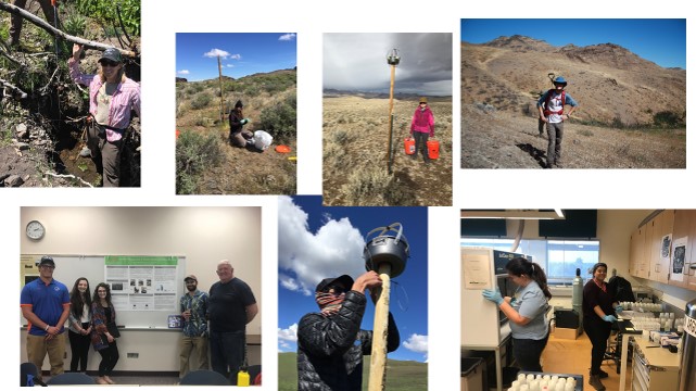 Photo collage of Geoscience students working in reynolds Creek and the Research Lab