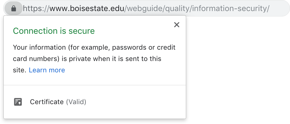 Browser dialog declaring website secure