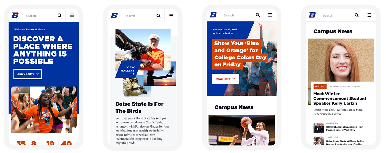 examples of boise state web theme layouts on mobile devices