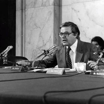 Photo of Senator Frank Church at a committee hearing.