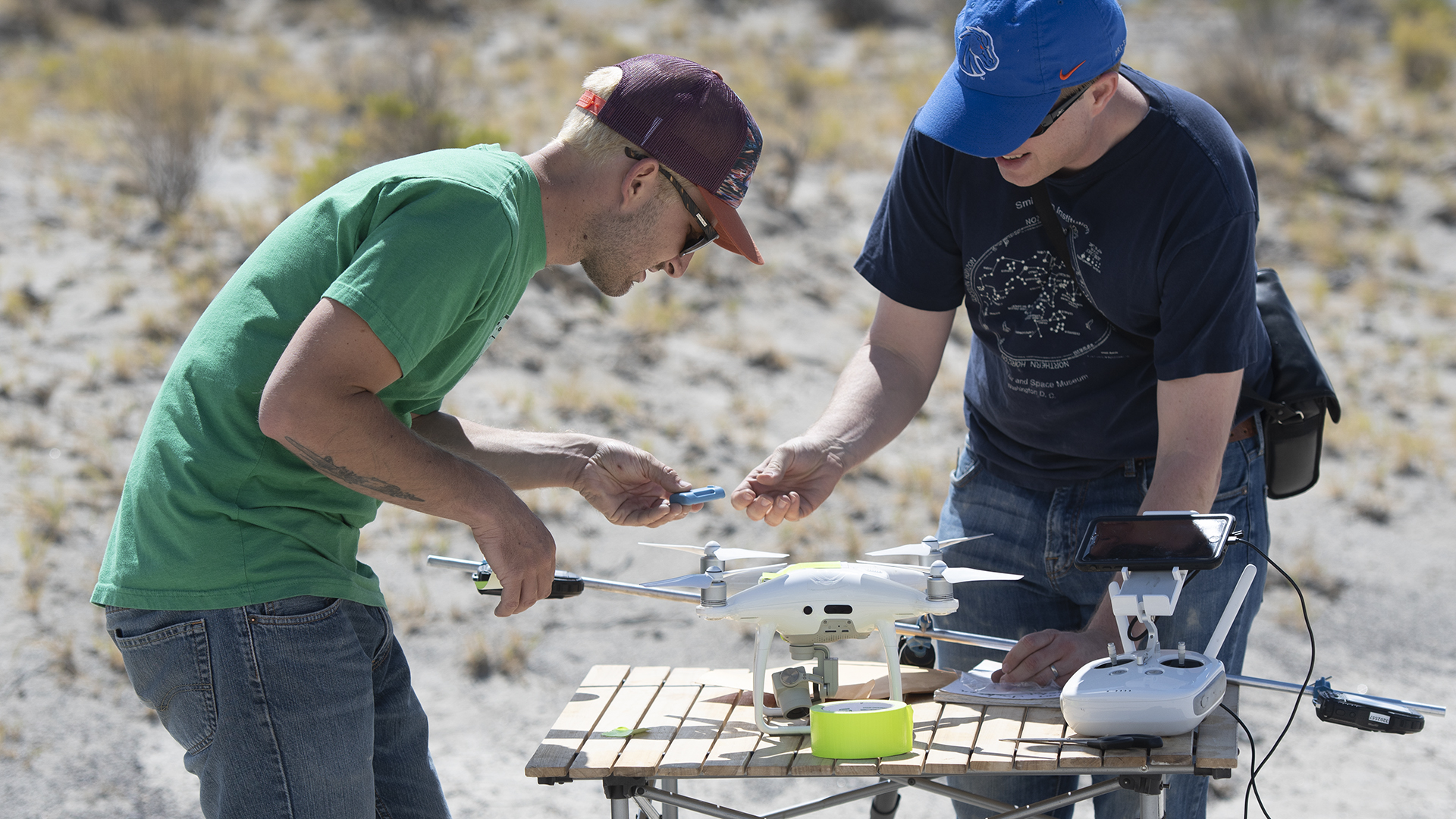 Researchers working on a drone