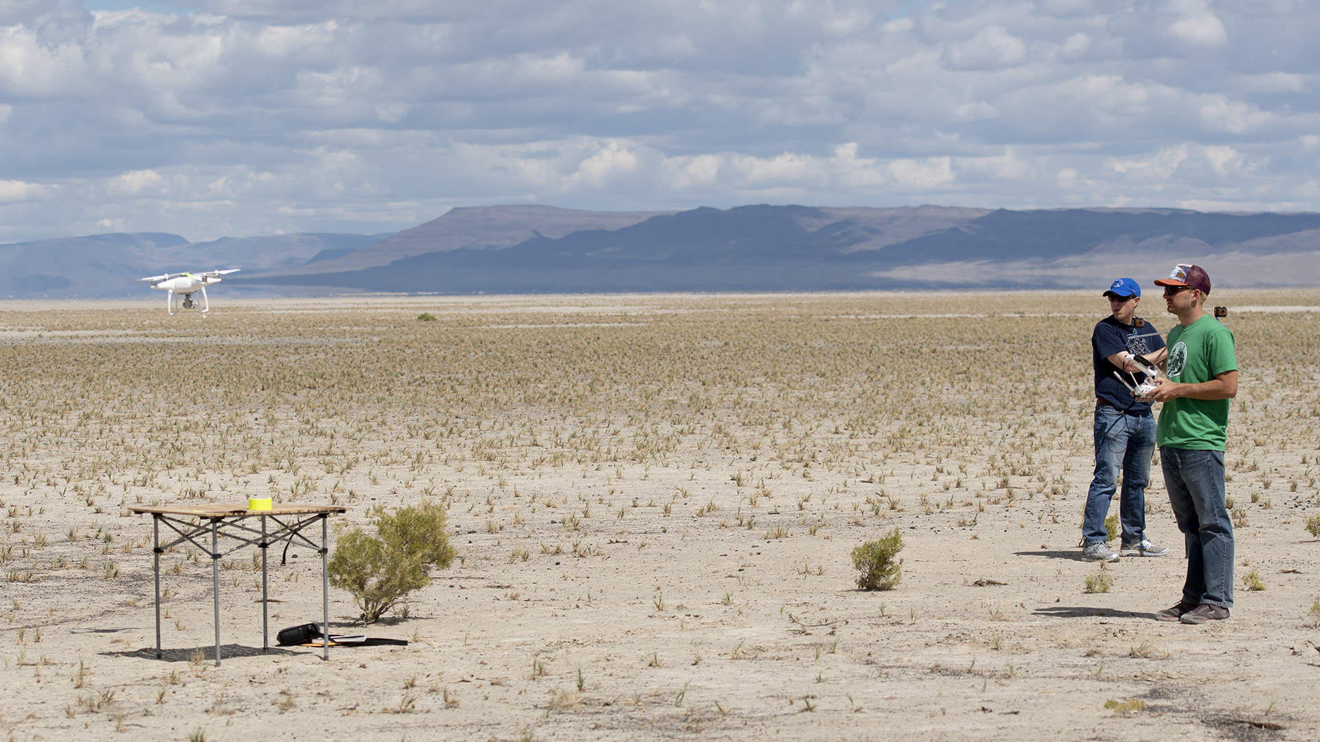 Drone flying over desert