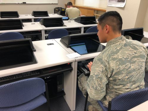 An airman takes a CLEP test at the Mountain Home testing center.
