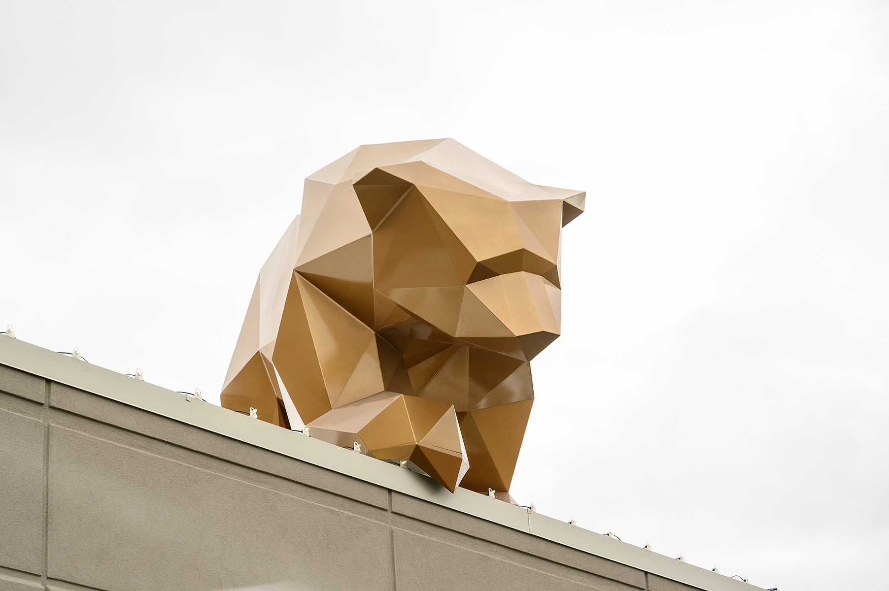Bear sculpture peeking off the roof