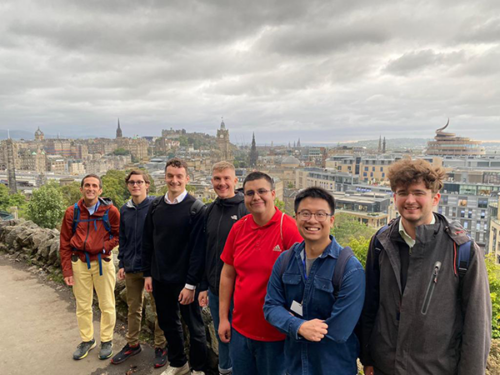 Josue with other students at the 2022 Special Interest Group on Discourse and Dialogue (SIGDial) Conference in Edinburgh, Scotland.