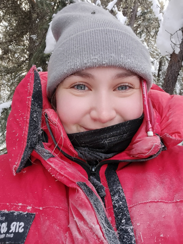 Karina bundled up on a cold Fairbanks field day. Photo Credit: Karina Zikan