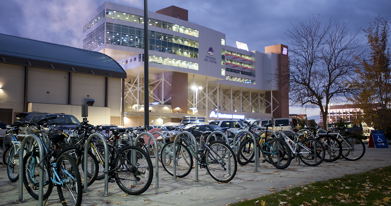 Bikes parked in front of Stueckle Sky Center