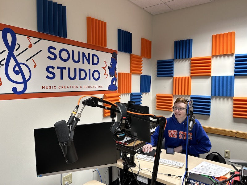 Student working in the sound studio