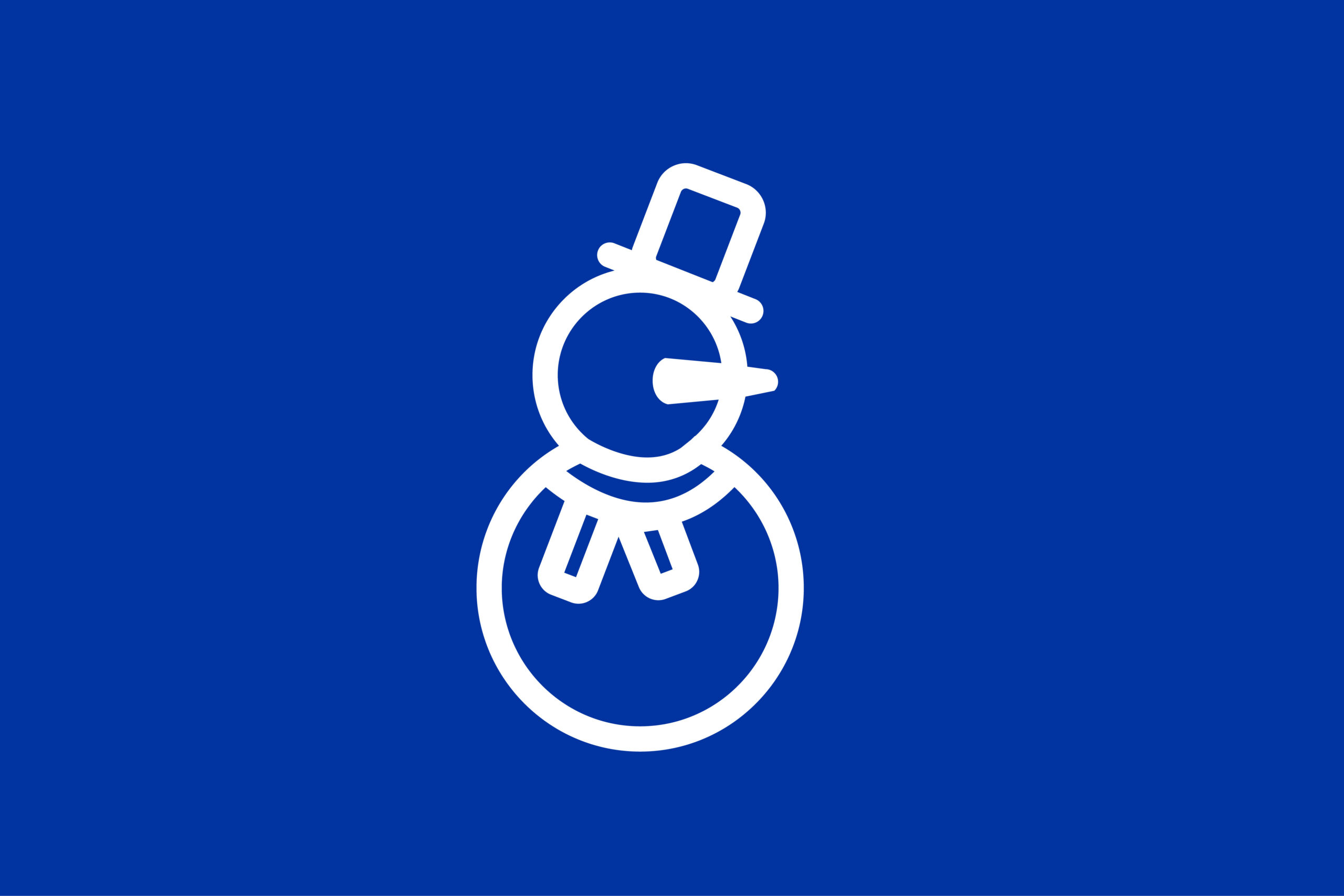 white snowman icon on a blue background