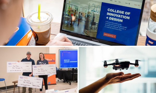 A quadrant of four photos depicting programs offered by the College of Innovation and Design