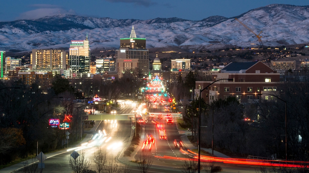 Downtown Boise at night.