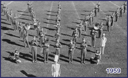 Marching band on field in 1959