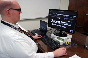 Person using ZoomText magnifier on a computer screen