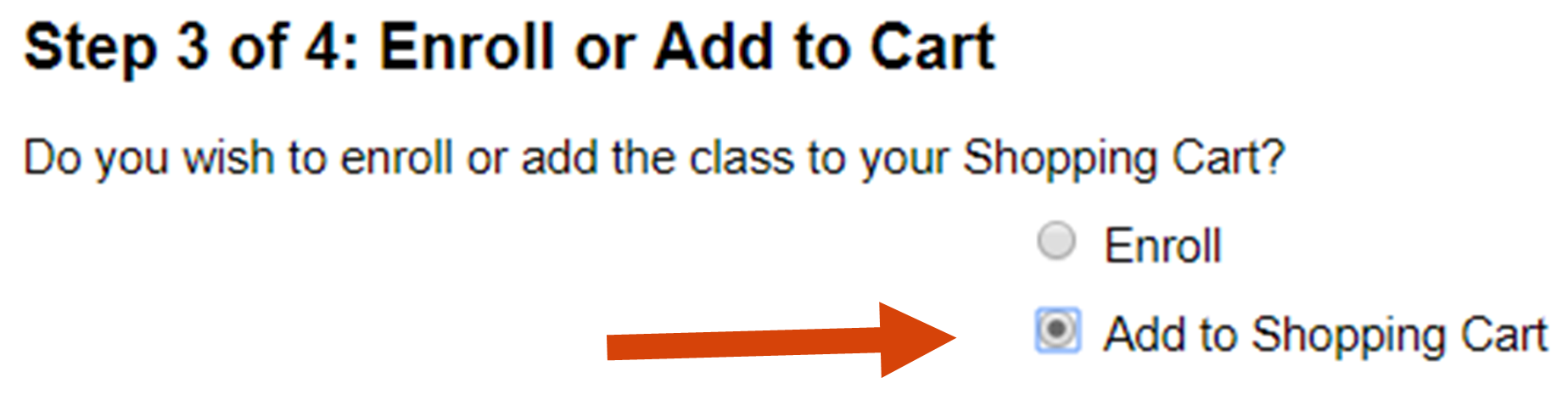 Arrow pointing to "Add to Shopping Cart" selection