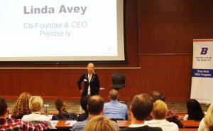 Linda Avey speaking at Boise State's EMBA program