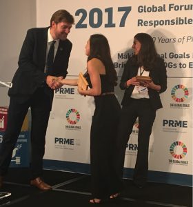 Taylor Reed at U. N. meeting in New York, accepting COBE award for excellent sustainability reporting 