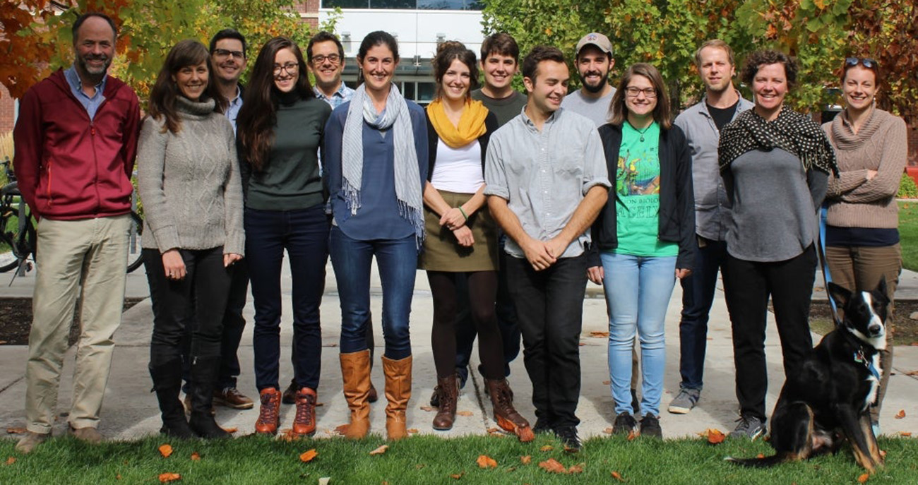 The Boise State Human-Environment Systems Group faculty and students posing on campus in the fall