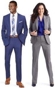 Two models dressed in professional suits