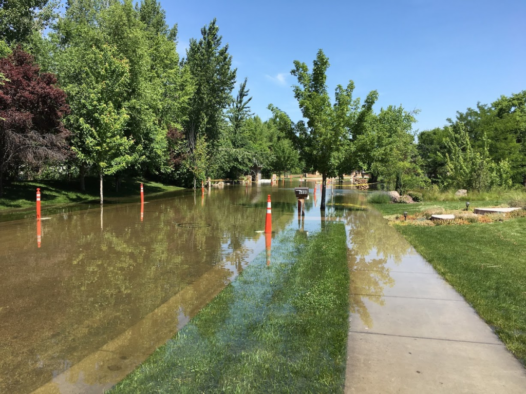 Residential streets flooded on Eagle Island during the Boise River flood of 2017.