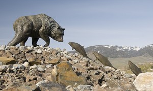 Bear and fish statue