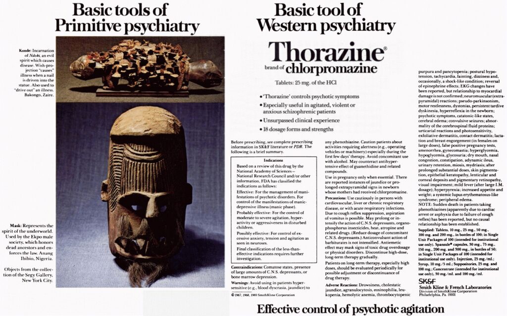 African tools in ad for Thorazine