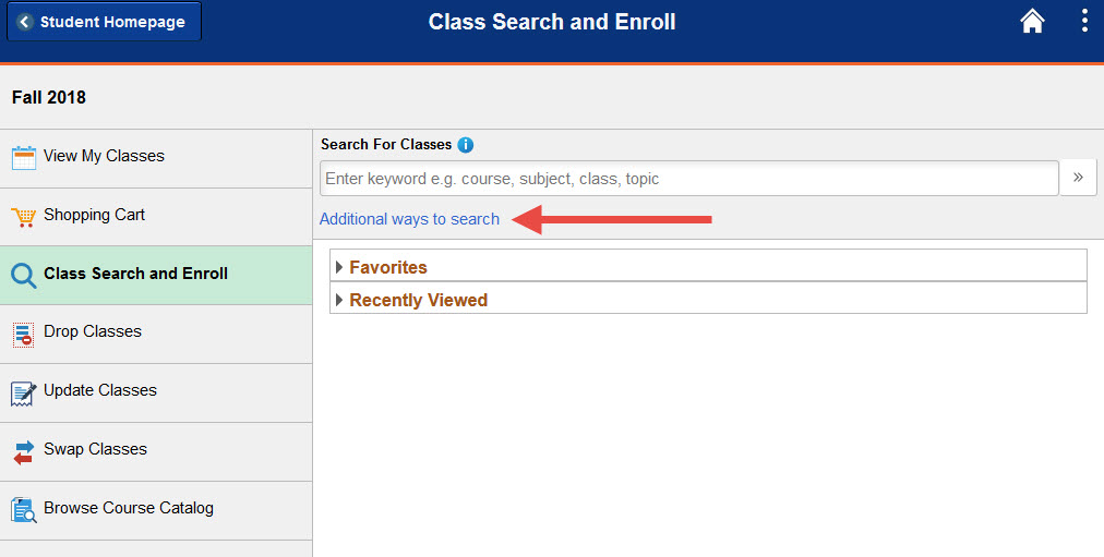 Example of clicking the Additional ways to search link.