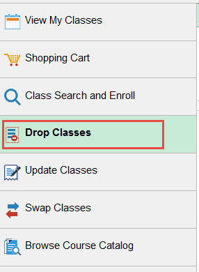 Example of selecting the Drop Classes tab.