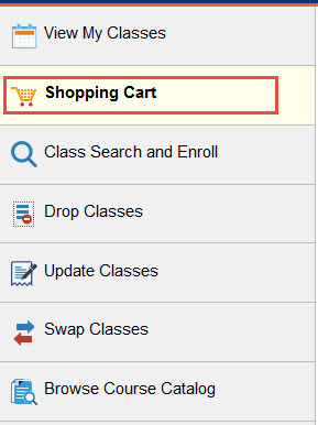 Example of selecting the Shopping Cart tab.