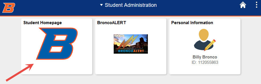 example of clicking the student homepage button.