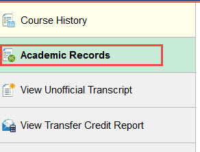 example of where to click for academic records