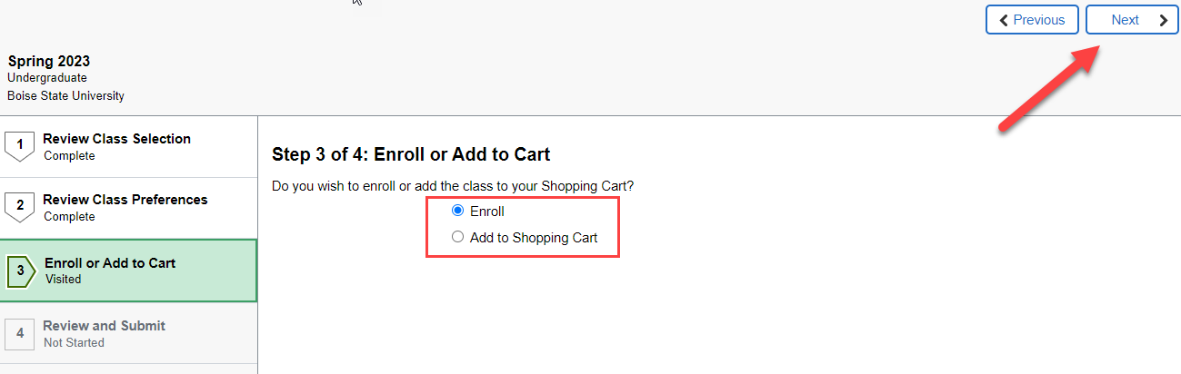Select enroll and then click next