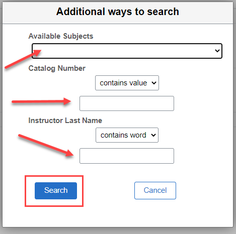 Enter search parameters into boxes then click search