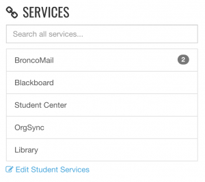 Default services menu in my Boise State