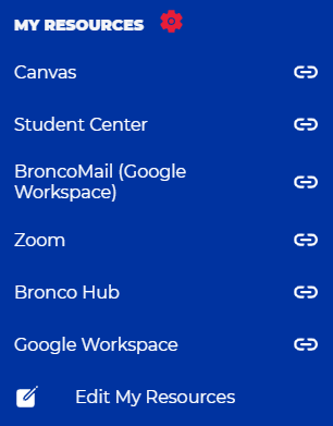 myBoiseState My Resources menu screenshot with Student Center link highlighted