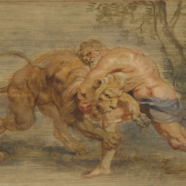 Oil sketch of Hercules and the Nemean Lion