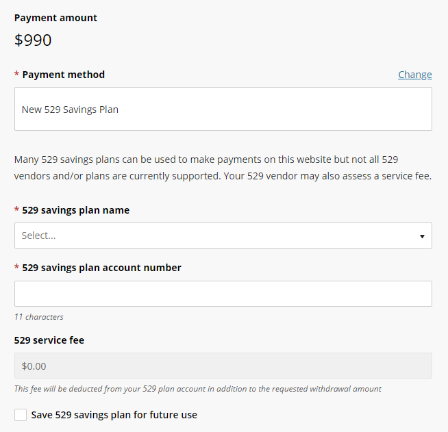 529 Payment Options